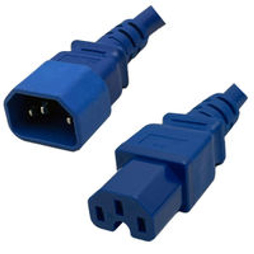 IEC320 C14 Male Plug to C15 Connector 0.9 Meters / 3 Feet 15A/250V 14/3 SJT Blue - Power Cord