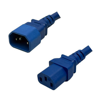 IEC320 C14 Male Plug to C13 Connector 3.0 Meters / 10 Feet 15A/250V 14/3 SJT Blue - Power Cord