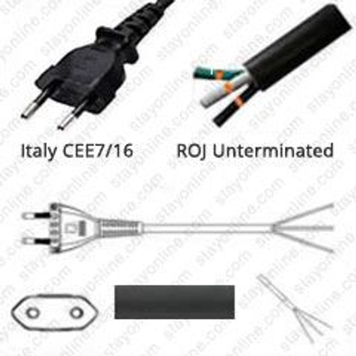 Italy CEI2350 Male Plug to ROJ 2.5 Meters / 8 Feet 16A/250V H05VV-F3G1.5 Black - Country Power Supply Cord