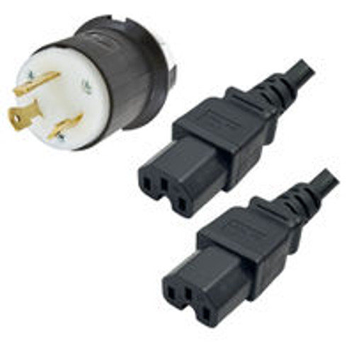 NEMA L6-30 Male Plug to 2 Way IEC320 C15 Connectors 0.9 Meters / 3 Feet 15A/250V 12/3 & 14/3 SJT 24 Inch Legs Black - Splitter Power Cord