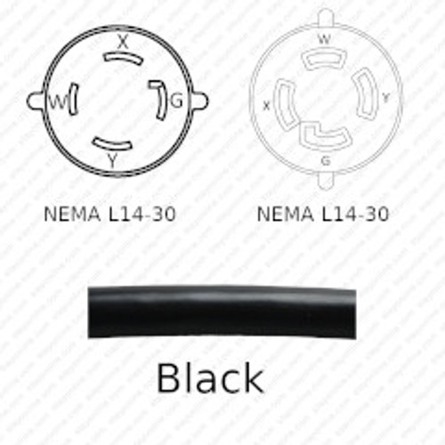 NEMA L14-30 Male Plug to L14-30 Connector 9.0 Meters / 30 Feet 30A/250V 10/4 SOOW Black - Locking Power Cord