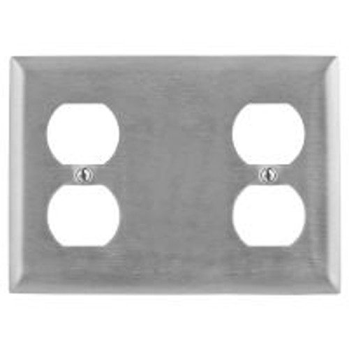 Hubbell SS8147 Wall Plate AC 3 Gang Duplex 4 Standard Stainless Steel
