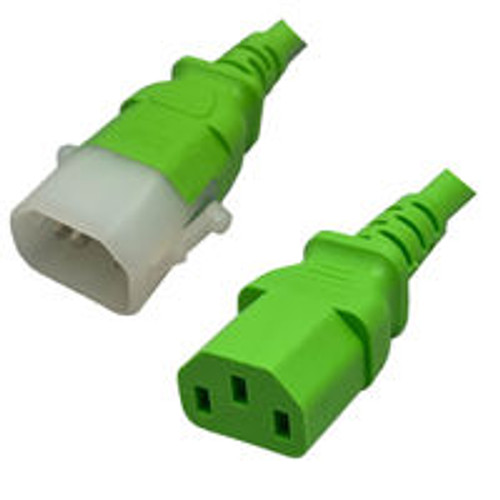 IEC320 C14 Male Plug to C13 Connector P-Lock 4.5 Meters / 15 Feet 10A/250V 18/3 SVT Green - Locking Power Cord