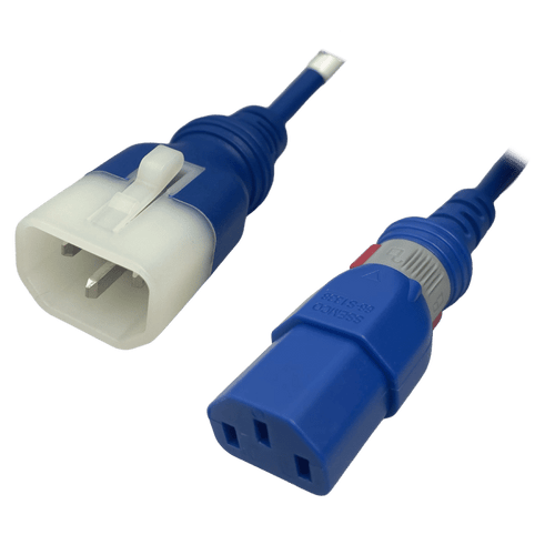 IEC320 C14 Male Plug to C13 Connector VS-Lock 0.9 Meters / 3 Feet 15A/250V 14/3 SJT Blue - Locking Power Cord