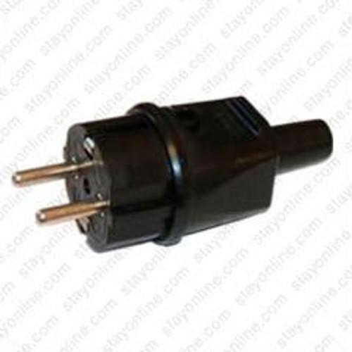 AC Male Power Plug Germany Schuko CEE7/4 16 Amp 250 Volt Black Straight Entry Splash Proof