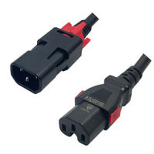 IEC320 C14 Male Plug to C15 Connector Z-LOCK 2.0 Meters / 6.5 Feet 15A/250V 14/3 SJT Black - Locking Power Cord