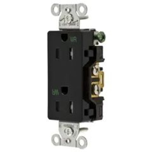 Hubbell DR15BLKWRTR Tamper-Resistant Decorator/Commercial/Industrial Grade 15A/125V Duplex 5-15 Receptacle - Black