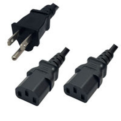 NEMA 5-15 Male Plug to 2 Way IEC320 C13 Connectors 1.8 Meters / 6 Feet 10A/125V 18/3 SJT 24 Inch Legs Black - Splitter Power Cord