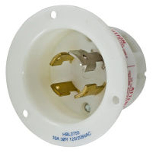 Hubbell HBL2755 AC Flanged Inlet NEMA L18-30 Male White