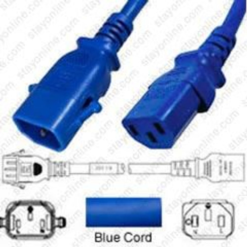 IEC320 C14 Male Plug to C13 Connector P-Lock 2.1 Meters / 7 Feet 15A/250V 14/3 SJT Blue - Locking Power Cord