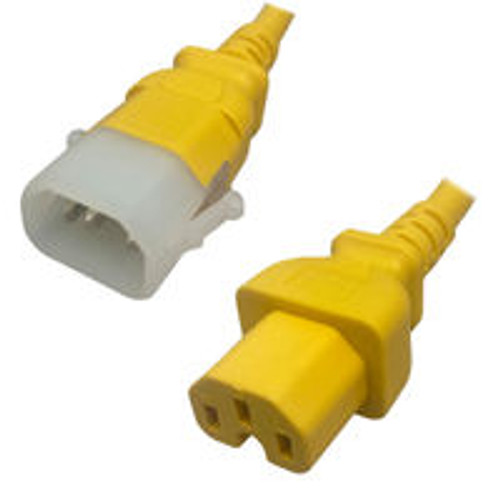 IEC320 C14 Male Plug to C15 Connector P-Lock 1.8 Meters / 6 Feet 15A/250V 14/3 SJT Yellow - Locking Power Cord