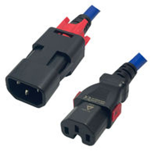 IEC320 C14 Male Plug to C15 Connector Z-LOCK 2.0 Meters / 6.5 Feet 15A/250V 14/3 SJT Blue - Locking Power Cord
