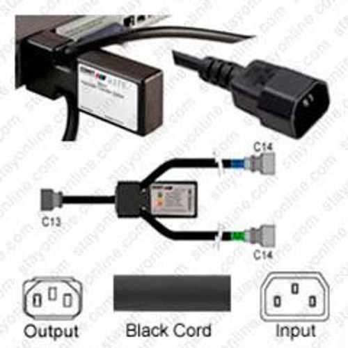 Zonit uATS1-HV-YC13-C14-6 ATS Input 2xC14 Plug 6 Foot Cords to Output C13 on a 1 Foot Long Cord
