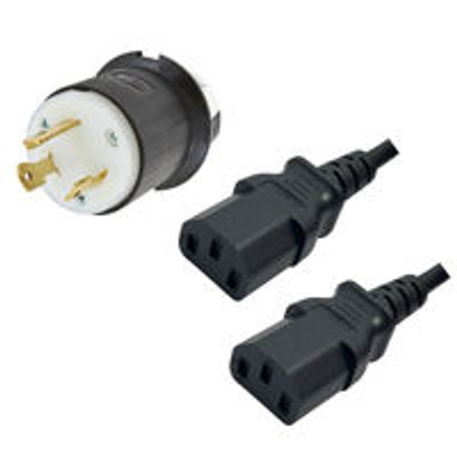 NEMA L6-30 Male Plug to 2 Way IEC320 C13 Connectors 1.8 Meters / 6 Feet 15A/250V 10/3 & 14/3 SJT 24 Inch Legs Black - Splitter Power Cord