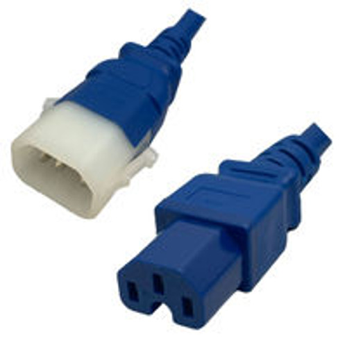 IEC320 C14 Male Plug to C15 Connector P-Lock 3.0 Meters / 10 Feet 15A/250V 14/3 SJT Blue - Locking Power Cord