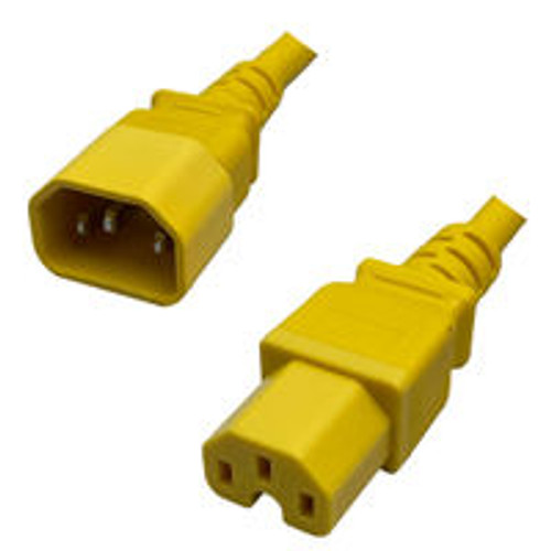 IEC320 C14 Male Plug to C15 Connector 2.5 Meters / 8 Feet 15A/250V 14/3 SJT Yellow - Power Cord