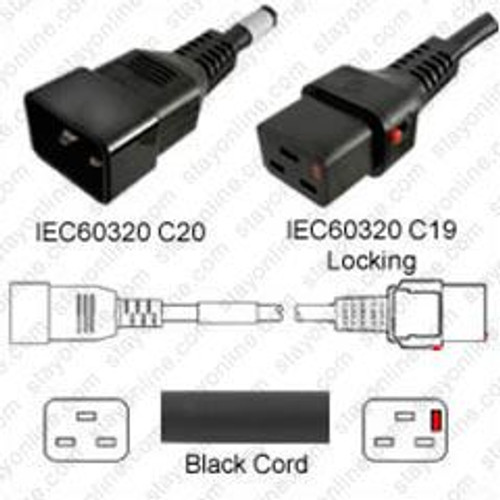 IEC320 C20 Male Plug to C19 Connector IEC-Lock 4.5 Meters / 15 Feet 16A/250V 14/3 SJT Black - Locking Power Cord