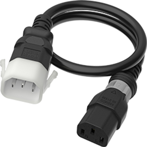 IEC320 C14 Male Plug to C13 Connector Dual-Lock 0.9 Meters / 3 Feet 15A/250V 14/3 SJT Black - Locking Power Cord
