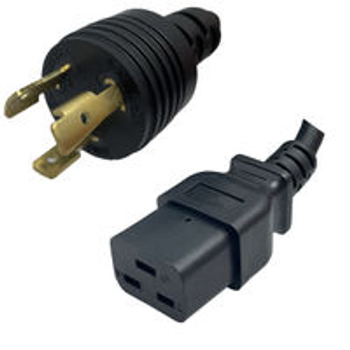 NEMA L6-20 Male Plug to IEC320 C19 Connector 3.0 Meters / 10 Feet 20A/250V 12/3 SJT Black - Locking Power Cord