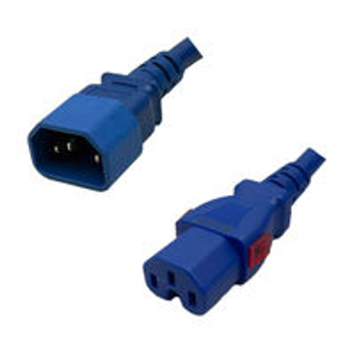 IEC320 C14 Male Plug to C15 Connector WS-Lock 0.9 Meters / 3 Feet 15A/250V 14/3 SJT Blue - Locking Power Cord