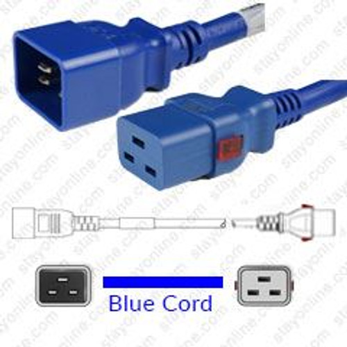 IEC320 C20 Plug to IEC320 C19 Connector WS-Lock 1.8 Meters / 6 Feet 20A/250V 12/3 SJT Blue - Locking Power Cord