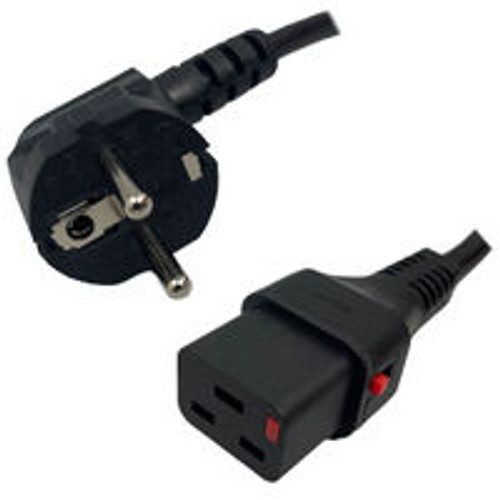 Schuko CEE7/7 Male Plug Angled Down to IEC320 C19 Connector IEC-Lock 2.0 Meters / 6.5 Feet 16A/250V H05VV-F3G1.5 Black - Country Power Cord