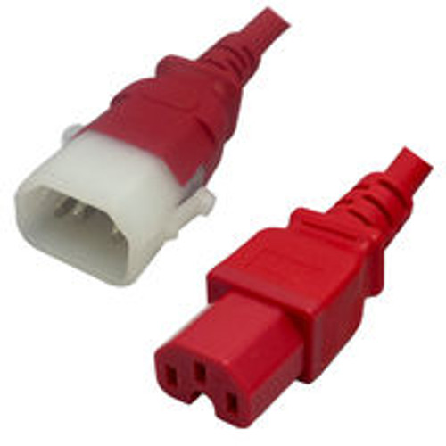 IEC320 C14 Male Plug to C15 Connector P-Lock 3.0 Meters / 10 Feet 15A/250V 14/3 SJT Red - Locking Power Cord