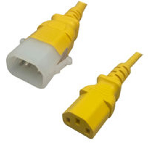IEC320 C14 Male Plug to C13 Connector P-Lock 4.5 Meters / 15 Feet 10A/250V 18/3 SVT Yellow - Locking Power Cord