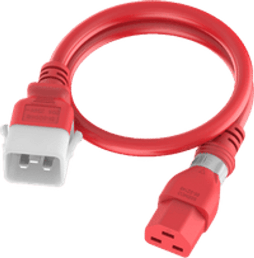 IEC320 C20 P-Lock Male Plug to C21 S-Lock Universal Connector  2.5 Meters / 8 Feet 20/250V 12/3 SJT Red Dual-Lock Power Cord