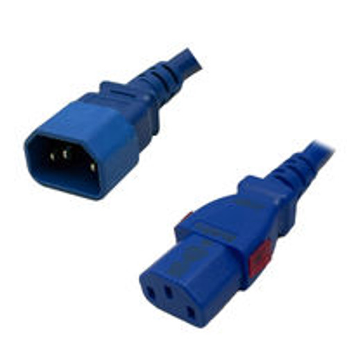 IEC320 C14 Male Plug to C13 Connector WS-Lock 4.5 Meters / 15 Feet 15A/250V 14/3 SJT Blue - Locking Power Cord