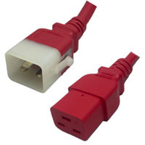 IEC320 C20 Male Plug to C19 Connector P-Lock 0.9 Meters / 3 Feet 20A/250V 12/3 SJT Red - Locking Power Cord