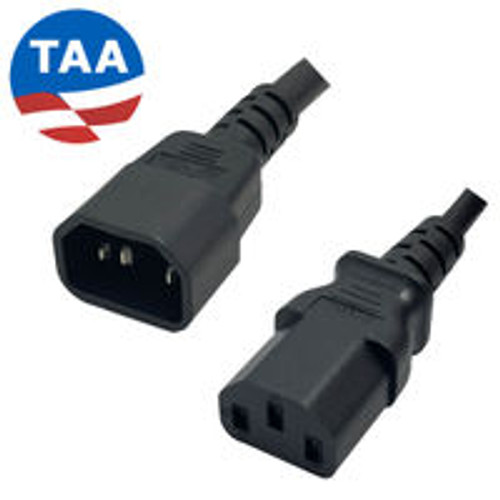 IEC320 C14 Male Plug to C13 Connector 1.5 Meters / 5 Feet 15A/250V 14/3 SJTOOW Black - Power Cord - TAA Compliant