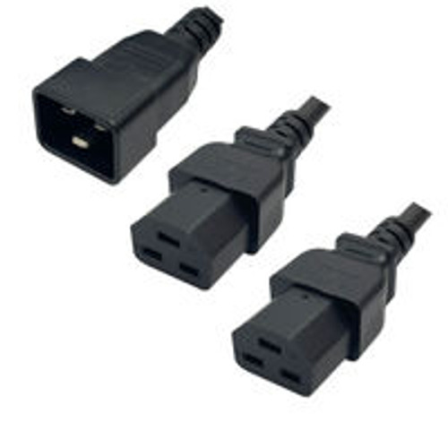 IEC320 C20 Male Plug to 2 Way C21 Connectors 4.5 Meters / 15 Feet 20A/250V 12/3 SJT 24 Inch Legs Black - Splitter Power Cord