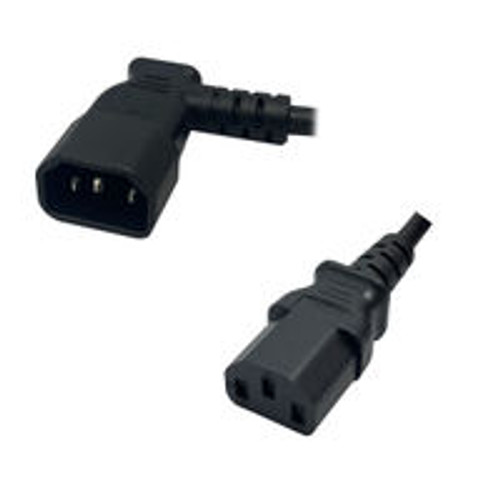 IEC320 C14 Male Plug Angled Left to C13 Connector 0.9 Meters / 3 Feet 10A/250V 18/3 SJT Black - UL - Power Cord