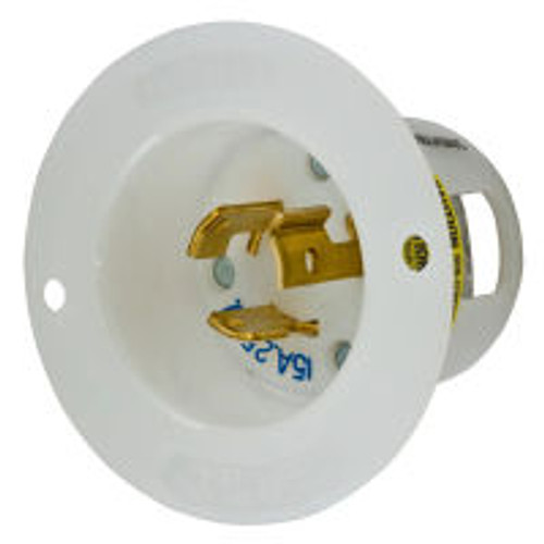 Hubbell HBL4586C AC Flanged Inlet NEMA L6-15 Male White