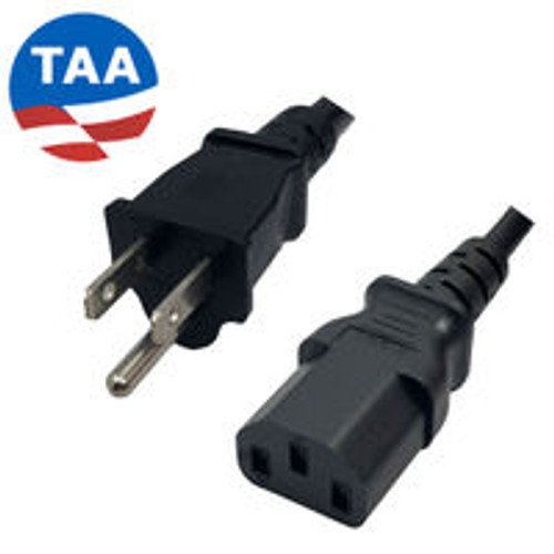NEMA 5-15 Male Plug to IEC320 C13 Connector 0.9 Meters / 3 Feet 10A/125V 18/3 SJTOOW Black - Power Cord - TAA Compliant