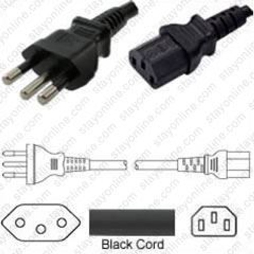 Brazil NRB14136 Male Plug to IEC320 C13 Connector 1.8 Meters / 6 Feet 10A/250V H05VV-F3G0.75 Black - Country Power Cord Hanked