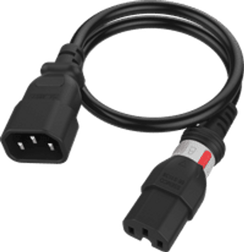 IEC320 C14 Male Plug to C15 Connector S-Lock 1.8 Meters / 6 Feet 15A/250V 14/3 SJT Black - Locking Power Cord