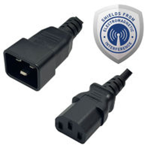 IEC320 C20 Male Plug to C13 Connector Shielded 1.2 Meters / 4 Feet 15A/250V 14/3 SJT Black - Power Cord