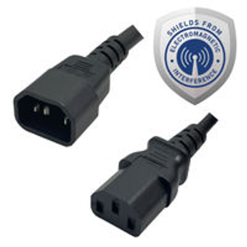 IEC320 C14 Male Plug to C13 Connector Double Shielded 1.2 Meters / 4 Feet 15A/250V 14/3 SJT Black - Power Cord