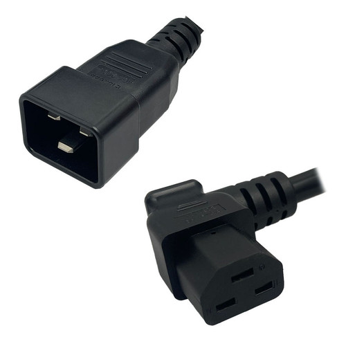 IEC320 C20 Male Plug to C21 Connector Angled Left 0.9 Meters / 3 Feet 20A/250V 12/3 SJT Black - Power Cord