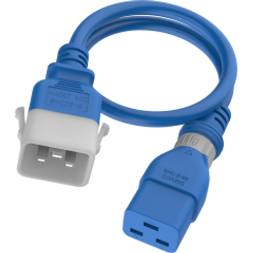 IEC320 C20 Male Plug to C19 Connector Dual-Lock 1.8 Meters / 6 Feet 20A/250V 12/3 SJT Blue - Locking Power Cord