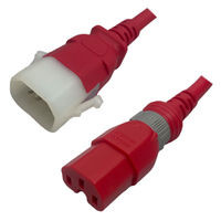 IEC320 C14 Male Plug to C15 Connector Dual-Lock 2.1 Meters / 7 Feet 15A/250V 14/3 SJT Red - Locking Power Cord