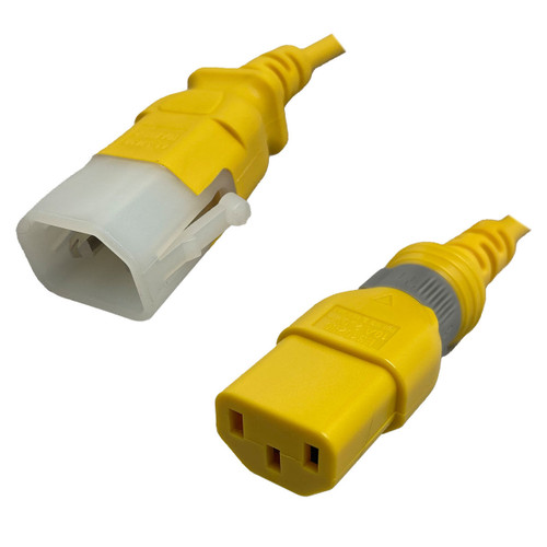 IEC320 C14 Male Plug to C13 Connector Dual-Lock 1.0 Meters / 3.25 Feet 10A/250V 18/3 SVT Yellow - Locking Power Cord