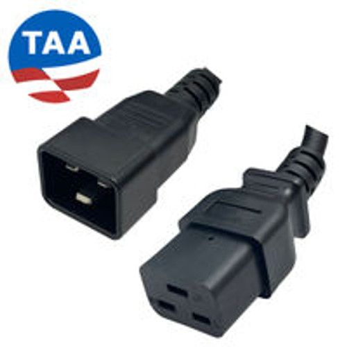 IEC320 C20 Male Plug to C19 Connector 1.2 Meters / 4 Feet 20A/250V 12/3 SJTOOW Black - Power Cord - TAA Compliant