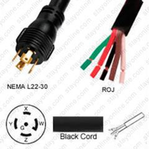 NEMA L22-30 Male Plug to ROJ 3.2 Meters / 10.5 Feet 25A/480V 10/5 STO Black - Power Supply Cord