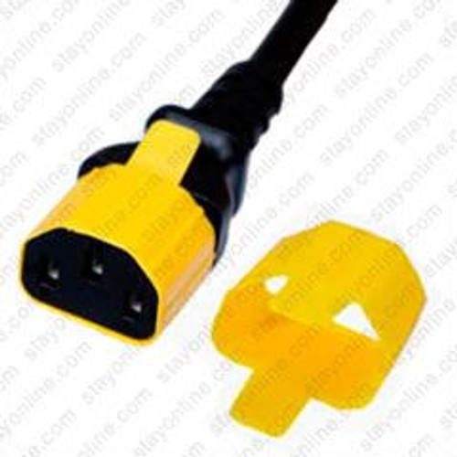 C13 SecureSleeveTab Contact Retention Insert for connecting a C13 cord end into a C14 Inlet Yellow