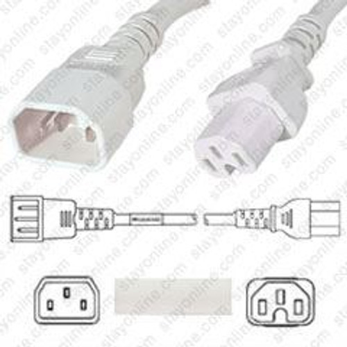 IEC320 C14 Male Plug to C15 Connector 1.5 Meters / 5 Feet 15A/250V 14/3 SJT White - Power Cord