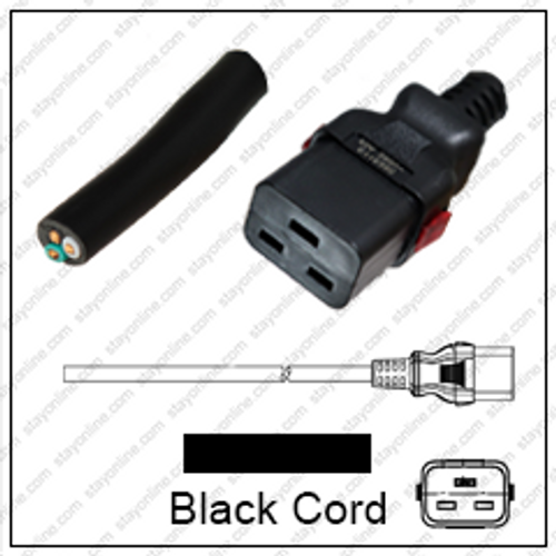 Cord Blunt to IEC320 C19 WS-Lock Female Connector 4.5 Meters /15 Feet 20A/125V 12/3 SJT Black - Locking Power Cord