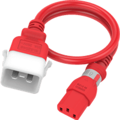 IEC320 C20 Male Plug to C13 Connector Dual-Lock 1.8 Meters / 6 Feet 15A/250V 14/3 SJT Red - Locking Power Cord